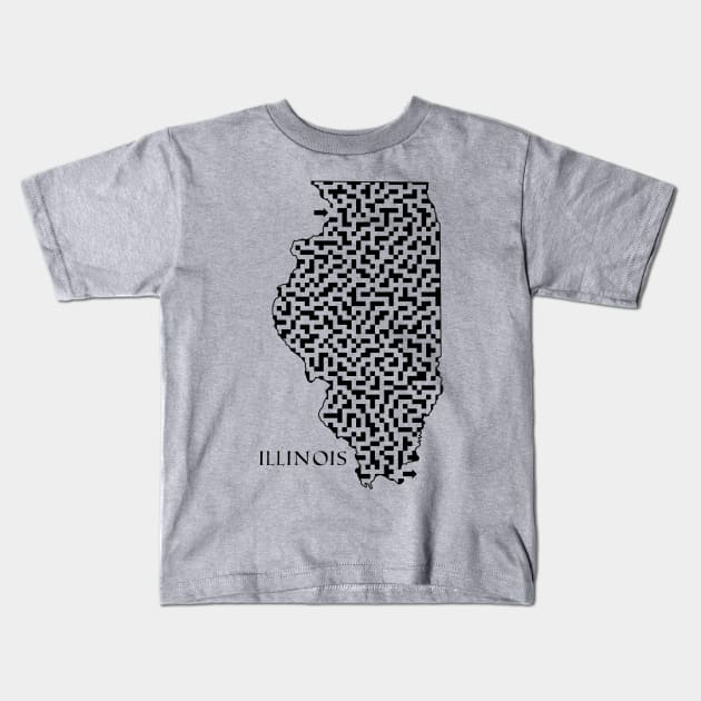 Illinois State Outline Maze & Labyrinth T-Shirt Kids T-Shirt by gorff